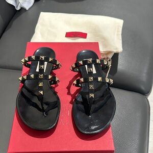 Valentino Black and Gold Studded Sandals